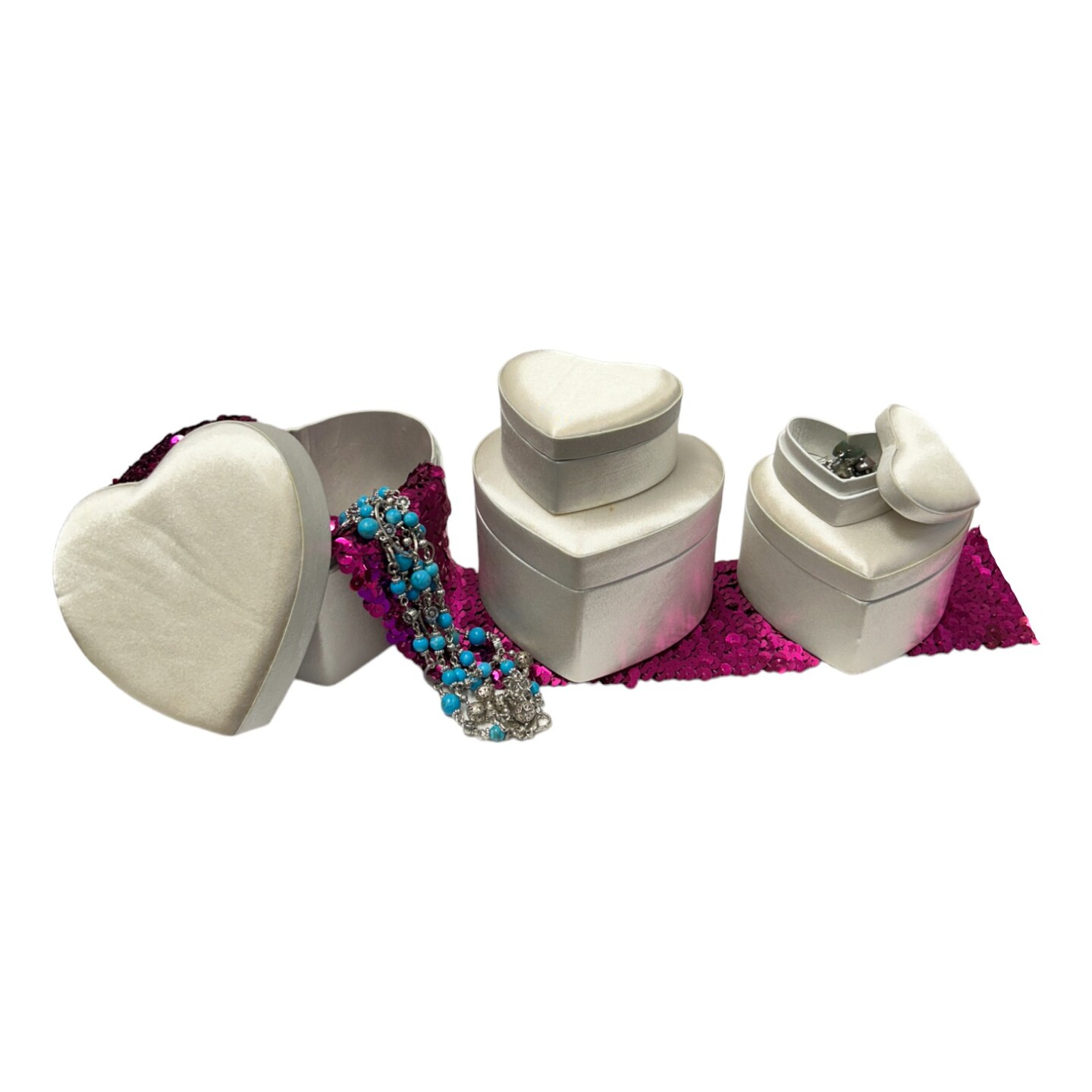 Value Pack of 3 Nested Heart-Shaped Keepsake Box Set - Ivory / 5 pc. Set