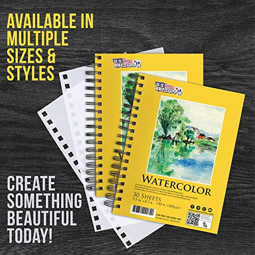 5.5&#x22; x 8.5&#x22; Premium Heavyweight Watercolor Painting Paper Pad, Pack of 3, 30 Sheets Each, 140lb (300gsm) - Spiral Bound, Cold Pressed, Acid-Free, Wet, Mixed Media - Artists, Students