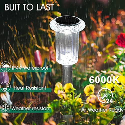 10 Pieces Solar Outdoor Lights, Waterproof Stainless Steel Solar Stake Lights for Pathway Garden Yard Path Walkway Driveway Lawn Decor - Cool White