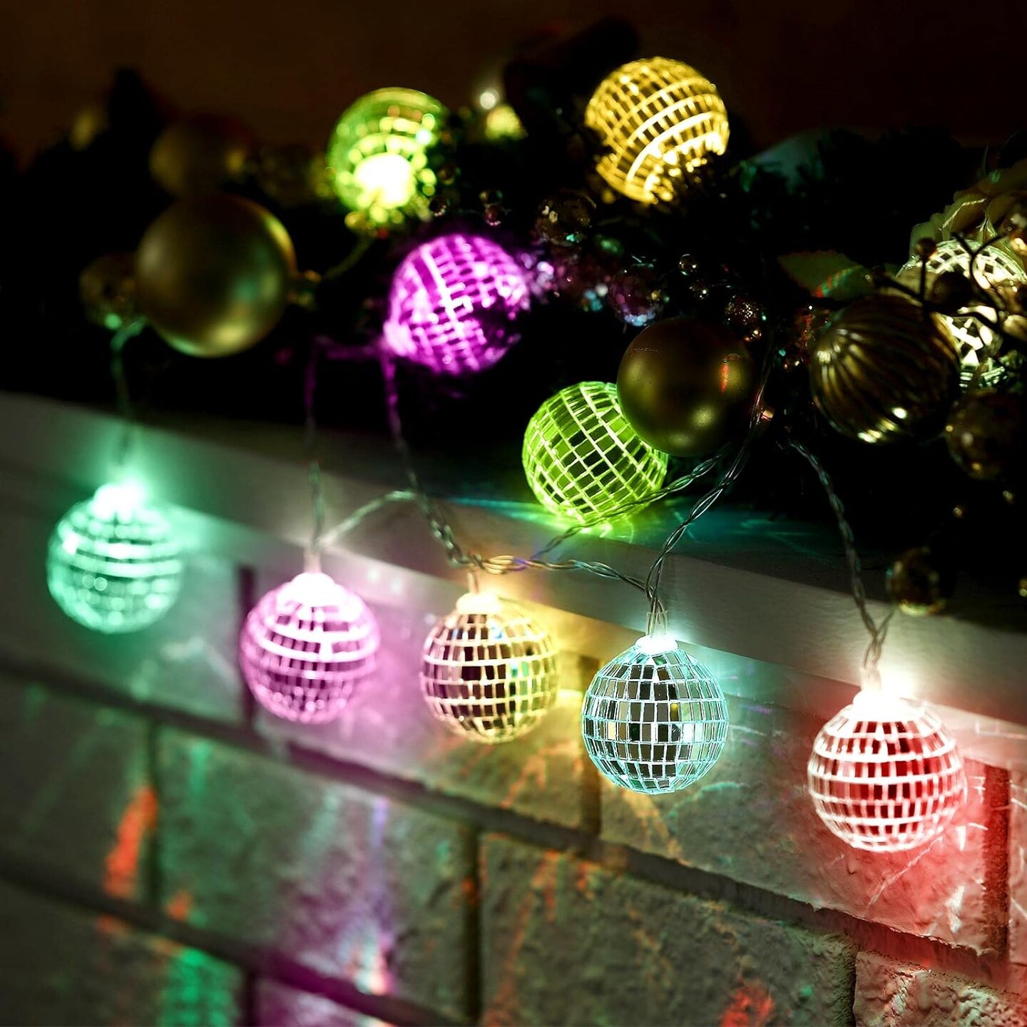 5.91 ft Battery Operated LED Disco Ball Light with String for Christmas