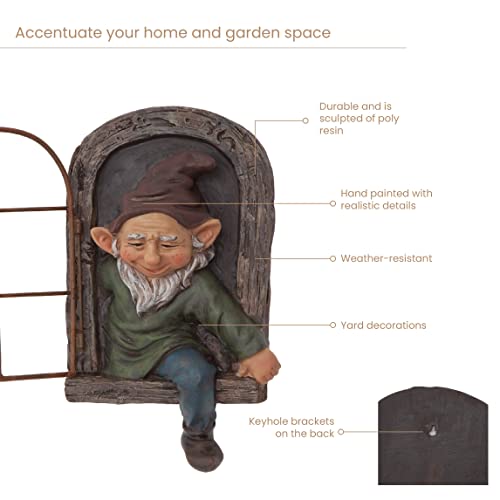 12-inch Elf Out The Door Tree Hugger - Yard Decorations - Whimsical Tree Sculpture - Garden Decoration - Garden Peeker Yard Art