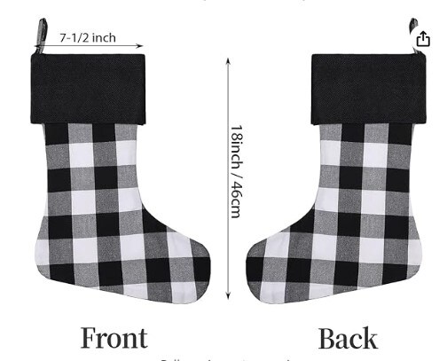 8 Pack Buffalo Plaid Christmas Stockings, 18 Inch Buffalo Plaid Christmas Stockings Large Personalised Stocking Decorations for Family Xmas Holiday Party (Black and White Plaid)
