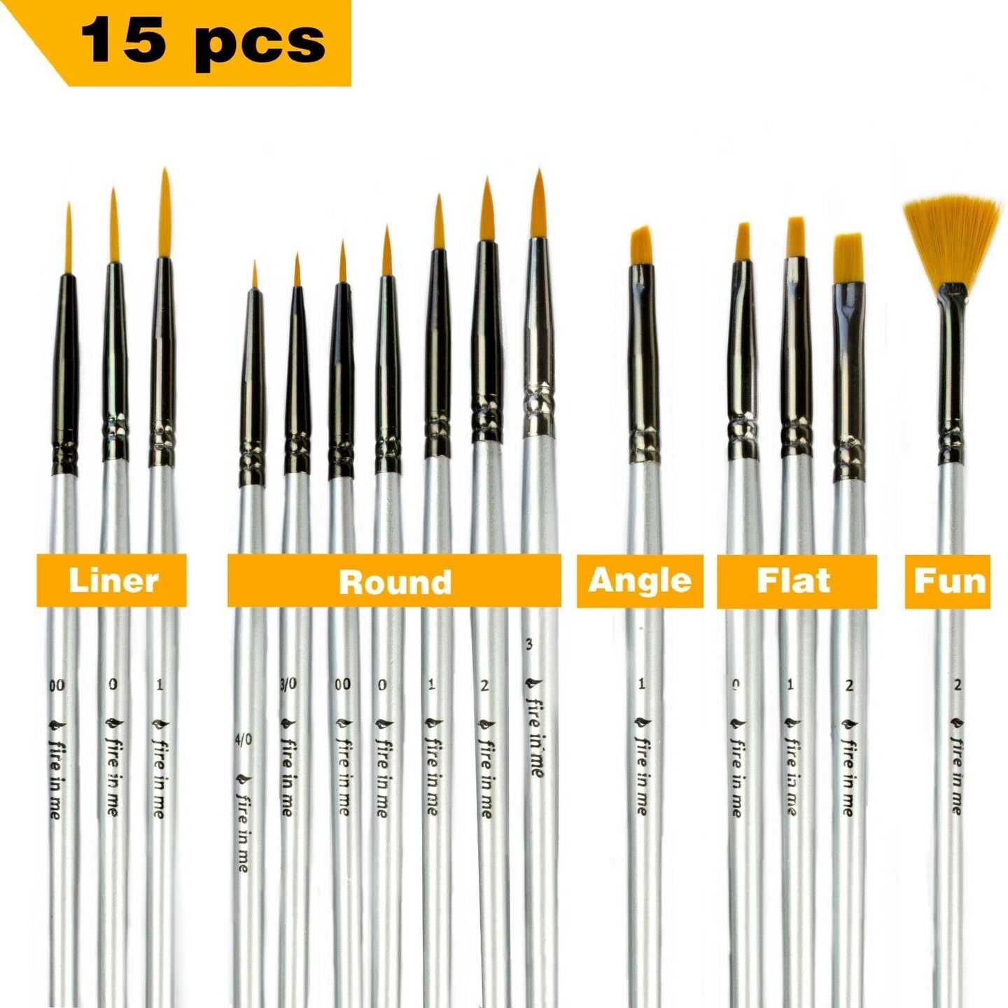 Fire In Me Premium Miniature Paint Brushes 15 pcs