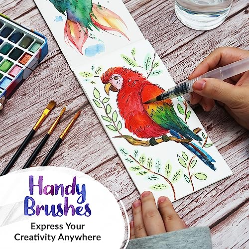 Watercolor Paint Set - 50 Travel Watercolors Set - Water Colors Paint for Adult, Kids, Beginners, Professional Artists | Watercolor Palette with Paper, Brush, Pen | Art Supplies for Adults