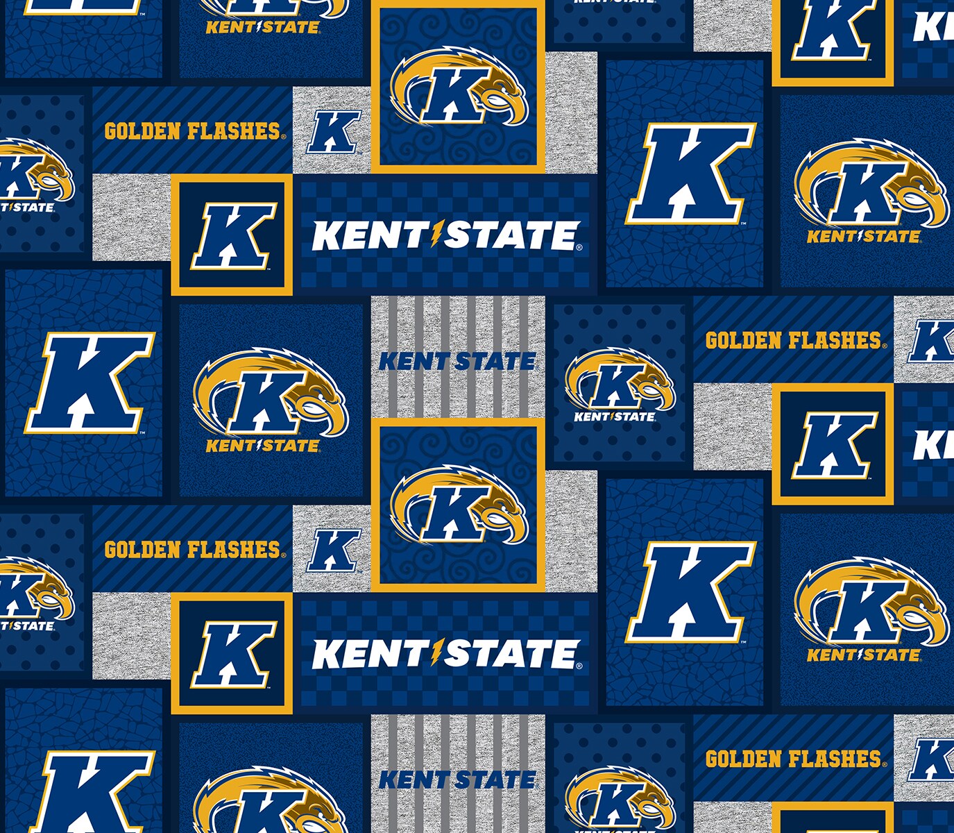 Sykel Enterprises-Kent State University Fleece Fabric-Kent State Golden Flashes College Patch Fleece Blanket Fabric-Sold by the yard