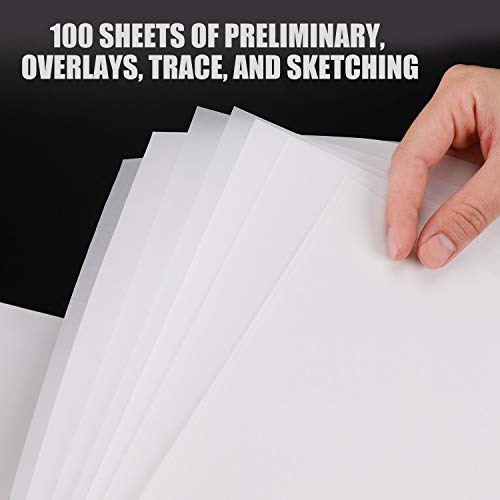 9”x12” Artist’s Tracing Paper Pad, 75 Sheets – Translucent Tracing Paper for Pencil, Marker and Ink - Trace Images, Sketch, Preliminary Drawing, Overlays 32 LB / 50 GSM