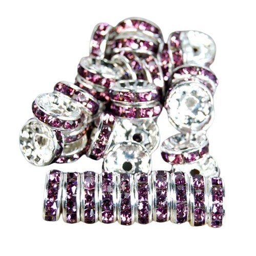 Kitcheniva 100 Pcs Czech Crystal Rhinestone Silver Rondelle Spacer Beads