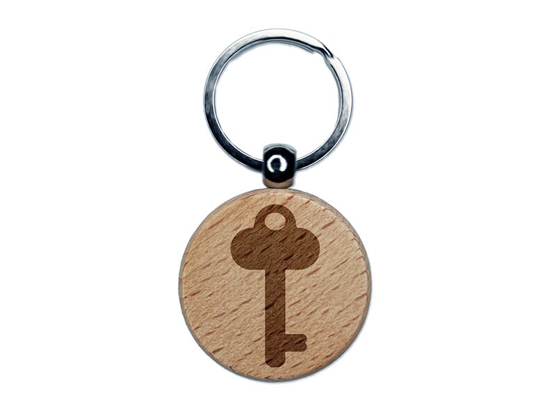 Key Simple Engraved Wood Round Keychain Tag Charm