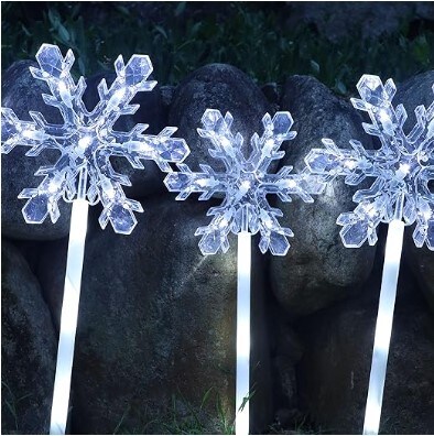 Pack of 5 Upgrade Outdoor Snowflake Christmas Pathway Lights, 9" x 23" Large Snowflake Lights Pathway Marker, Plug in & Connectable Decorative Lights with Stakes for Walkway Patio Yard Decor