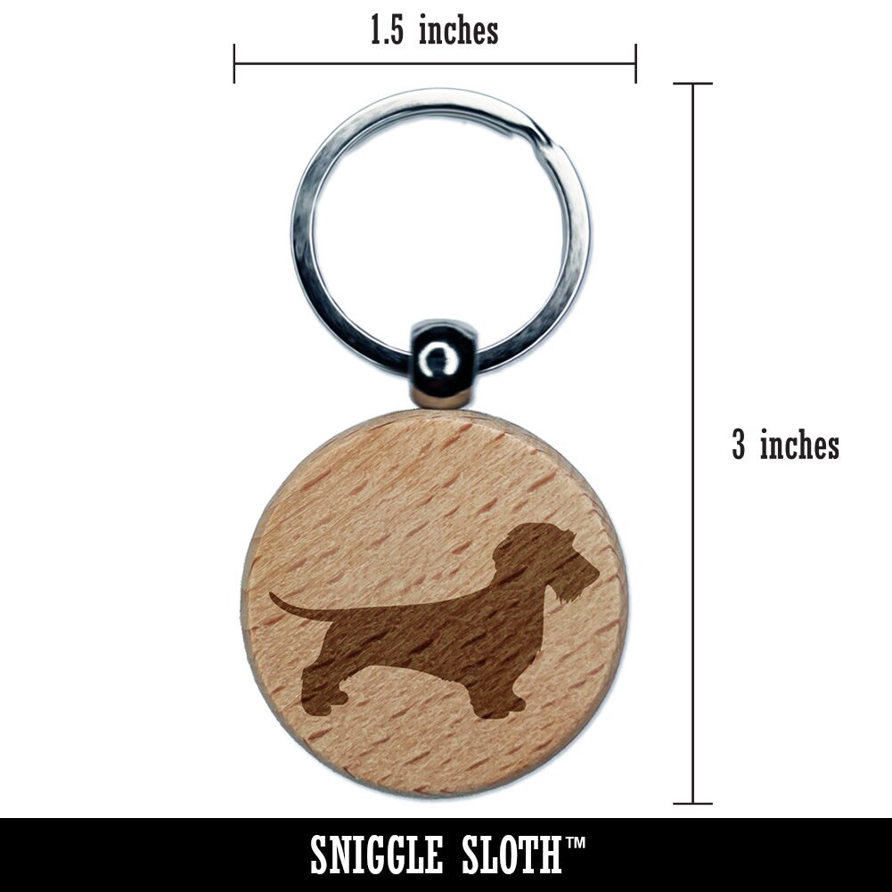 Wirehaired Dachshund Dog Solid Engraved Wood Round Keychain Tag Charm