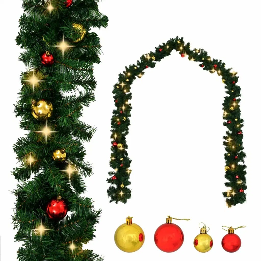 16 ft Christmas Garland with Baubles and LED Lights