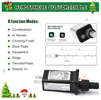 Warm White Christmas Tree Lights Plug in, 66ft 200 LED Outdoor Christmas Lights, 8 Modes Christmas String Lights for the Home, Bedroom, Wedding Party, and Indoor Ceiling Christmas Tree Decorations