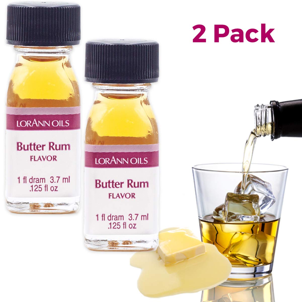 LorAnn Butter Rum SS Flavor, 1 dram bottle (.0125 fl oz - 3.7ml - 1 teaspoon) - 2 Pack