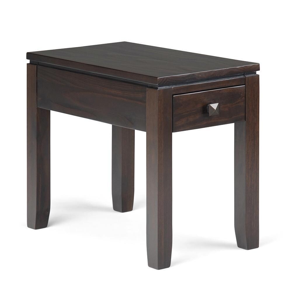 Simpli Home Cosmopolitan Solid Wood 14"Rectangle Narrow Side Table With Storage
