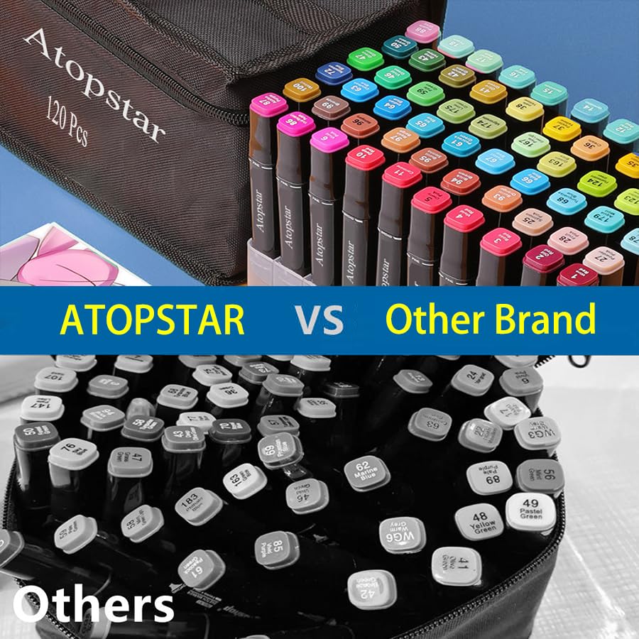 ATOPSTAR 120 Colors Alcohol Markers Artist Drawing Art Markers for Kids Dual Tip Markers for Adult Coloring Painting Supplies Perfect for Kids Boys Girls Students Adult Gift(120 Black Shell)