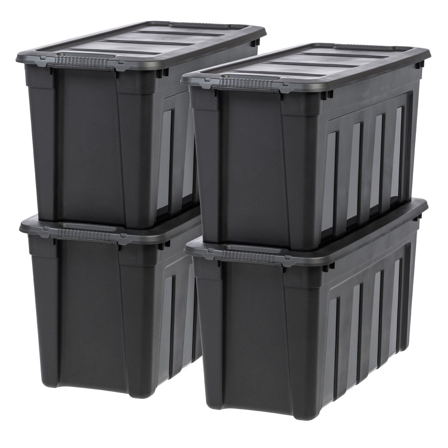IRIS USA 4Pack Heavy Duty Storage Plastic Bin Tote Container with Easy-Grip Handles, Durable, Black