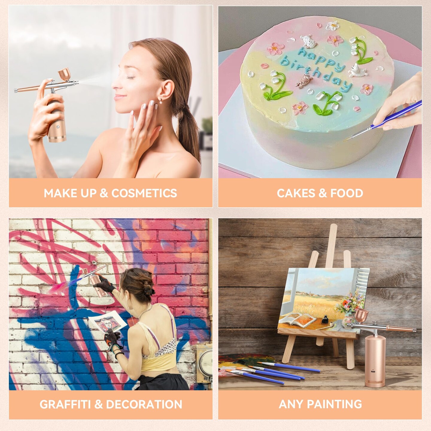 48PSI Airbrush Kit With Compressor - Rechargeable Cordless Non-Clogging High-Pressure Air Brush Set with 0.3mm Nozzle and Cleaning Brush Set for Nail Art, Makeup, Painting, Cake Decor