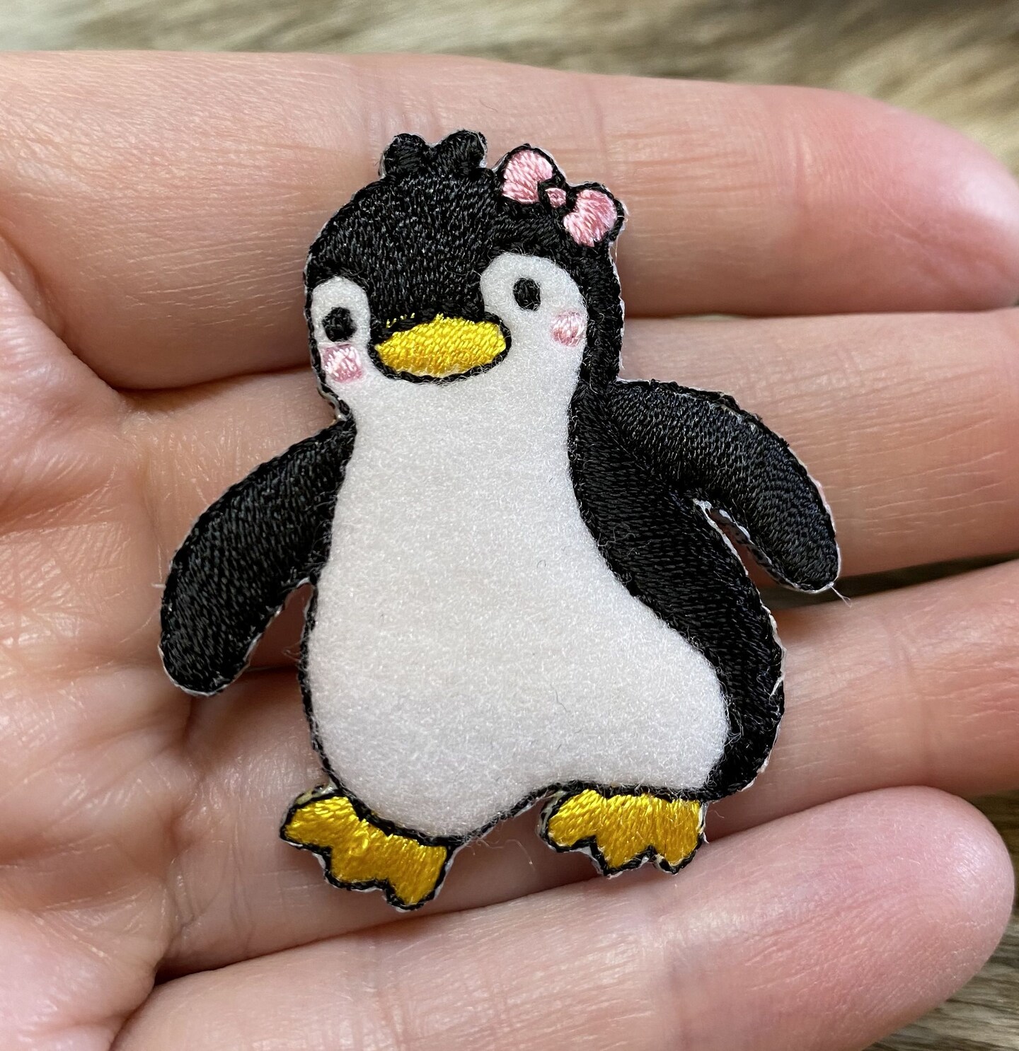Girl Penguin, Pink Bow, Embroidered, Iron on Patch