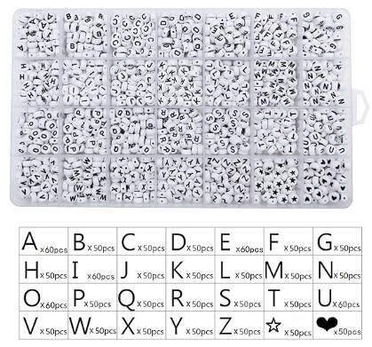 1450pcs White Alphabet Beads, Star Beads, and Heart Beads 7x4mm