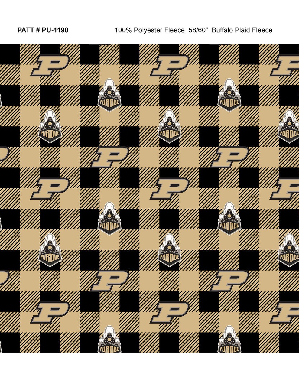 Sykel Enterprises-Purdue University Fleece Fabric-Purdue Boilermakers Buffalo Plaid Fleece Blanket Fabric-Sold by the yard