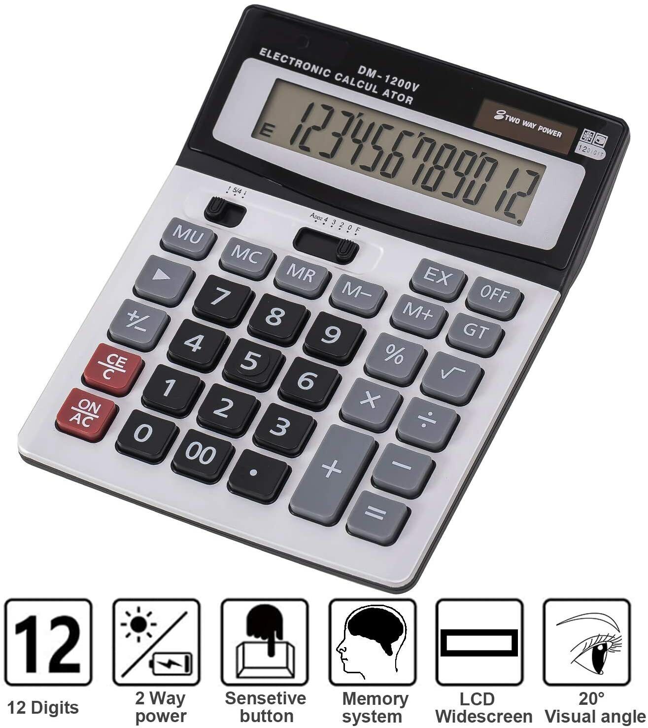 Kitcheniva Standard Function Dual Power 12-Digit Desktop Calculator