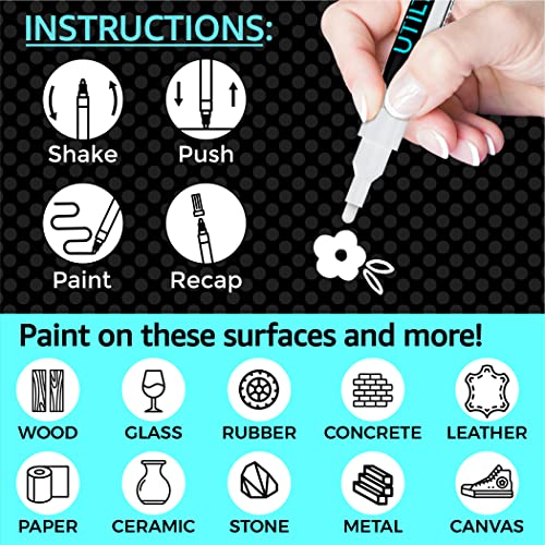 8 Pack White Paint Marker 2-3mm Medium Tip - Perfect for Fabrics and Touch-Ups! | Bold Color+100% Coverage | For Stone, Wood, Glass, Canvas, Metal, etc. | White Paint Pens | White Acrylic Paint Pens