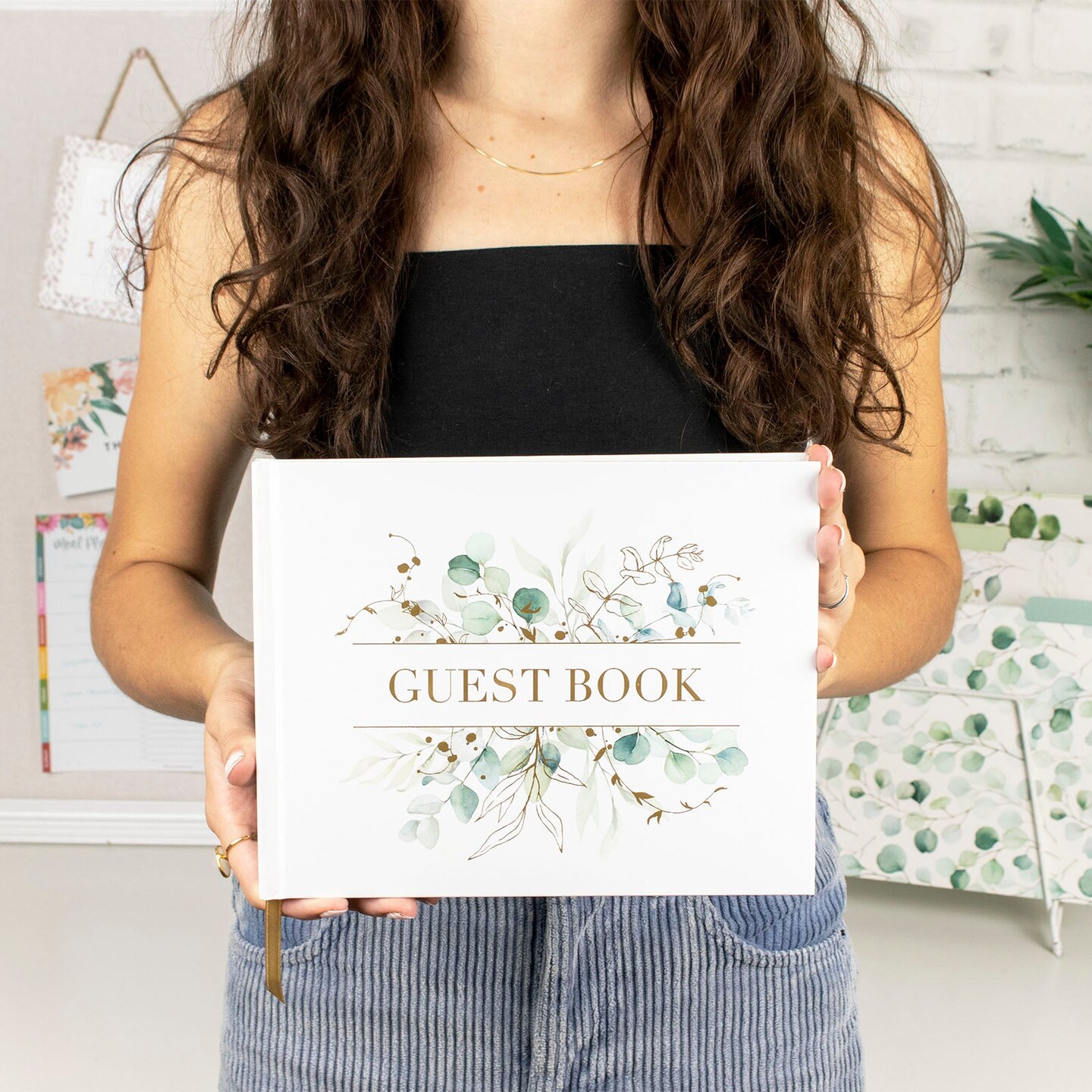 bloom daily planners Guest Book, 7&#x22; x 9&#x22;, Boho Greenery
