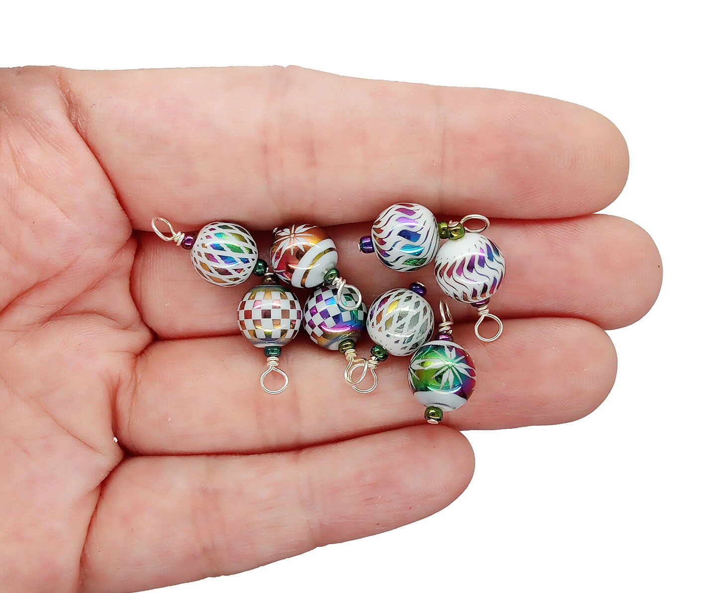 Miniature Christmas Ornaments, 8 pcs with Hooks, Pretty Rainbow Metallic  Glass Balls, Adorabilities