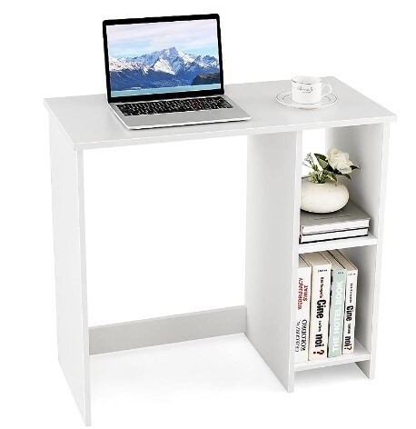 Little White Desk with Shelves, Sturdy Desk for Little Area, Study Writing Desk with Two Tier Shelves, Laptop Desk, PC Desk, Children's Desk, Modern Simple Style