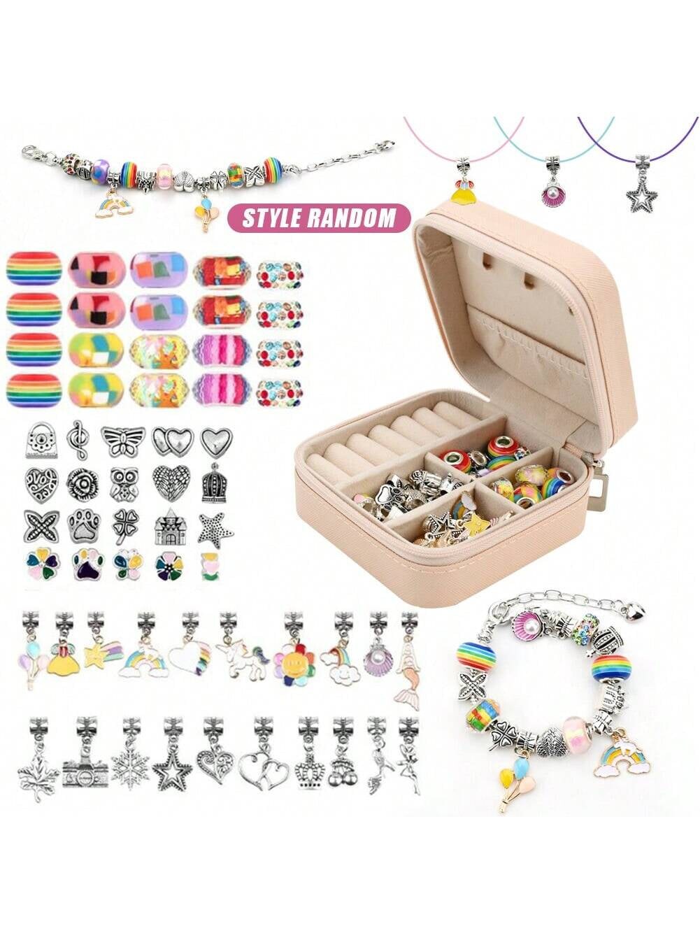 68 PCS Girls Charm Bracelet Making Kit, Jewellery Making Kit with Box DIY  Beads for Bracelet Making Supplies Set Arts and Crafts Christmas Birthday  Gifts for Kids Girls Ages 5-12(Style Random)