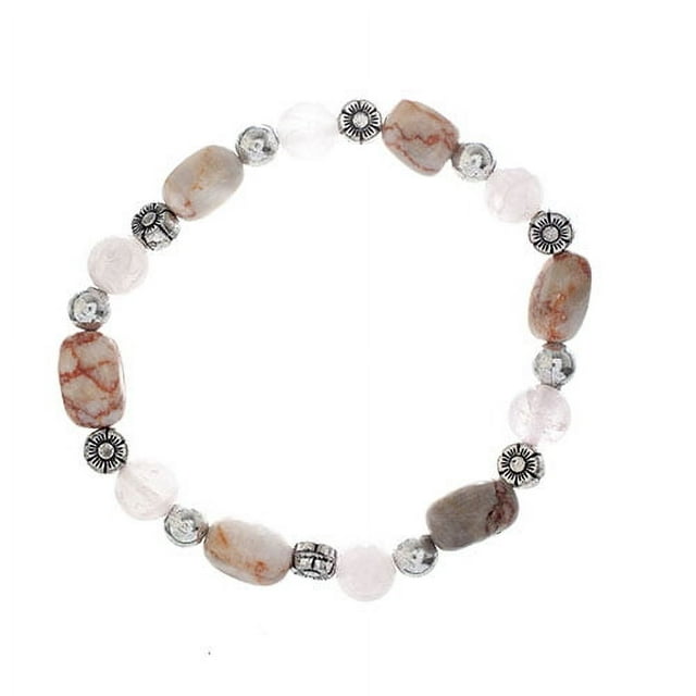 Earth&#x27;s Jewels Semi-Precious Jasper Rose Quartz Natural Bracelet, Pink Zebra Jasper