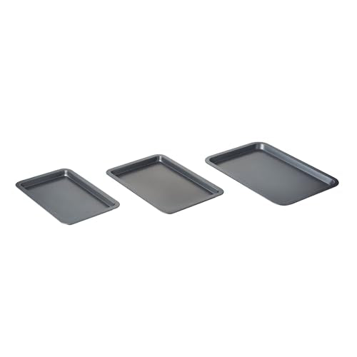 (Set of 3) Cookie & Baking Sheets– Non-Stick Coated Steel, Dishwasher Safe, Oven Safe up to 450 Degrees, includes Large/Med/Small Pans