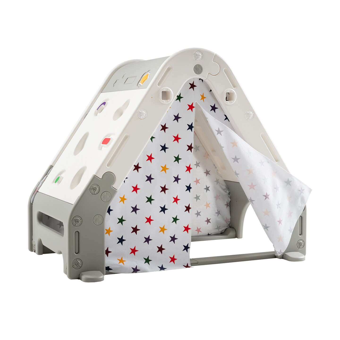 Kid&#x27;s Triangle Climber with Tent Cover and with Climbing Wall-Gray