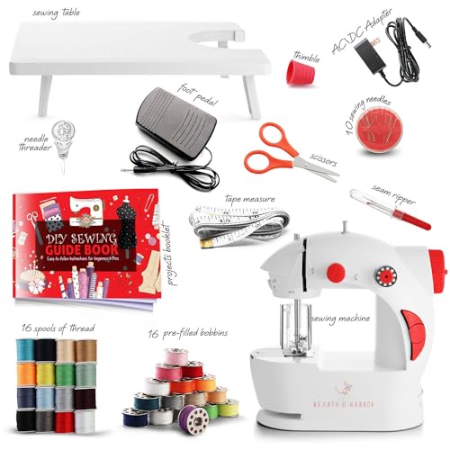 Mini Sewing Machine for Beginners Adult, 48-Piece Portable Sewing Machine, Dual Speed Small Sewing Machine, Adults and Kids Sewing Machine, Travel Beginner Sewing Machines with Sewing Kit and Book