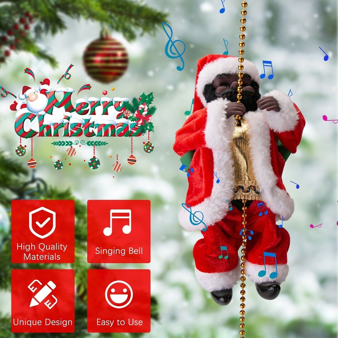 Musical Santa Rope Climber Christmas Tree Decoration Toy