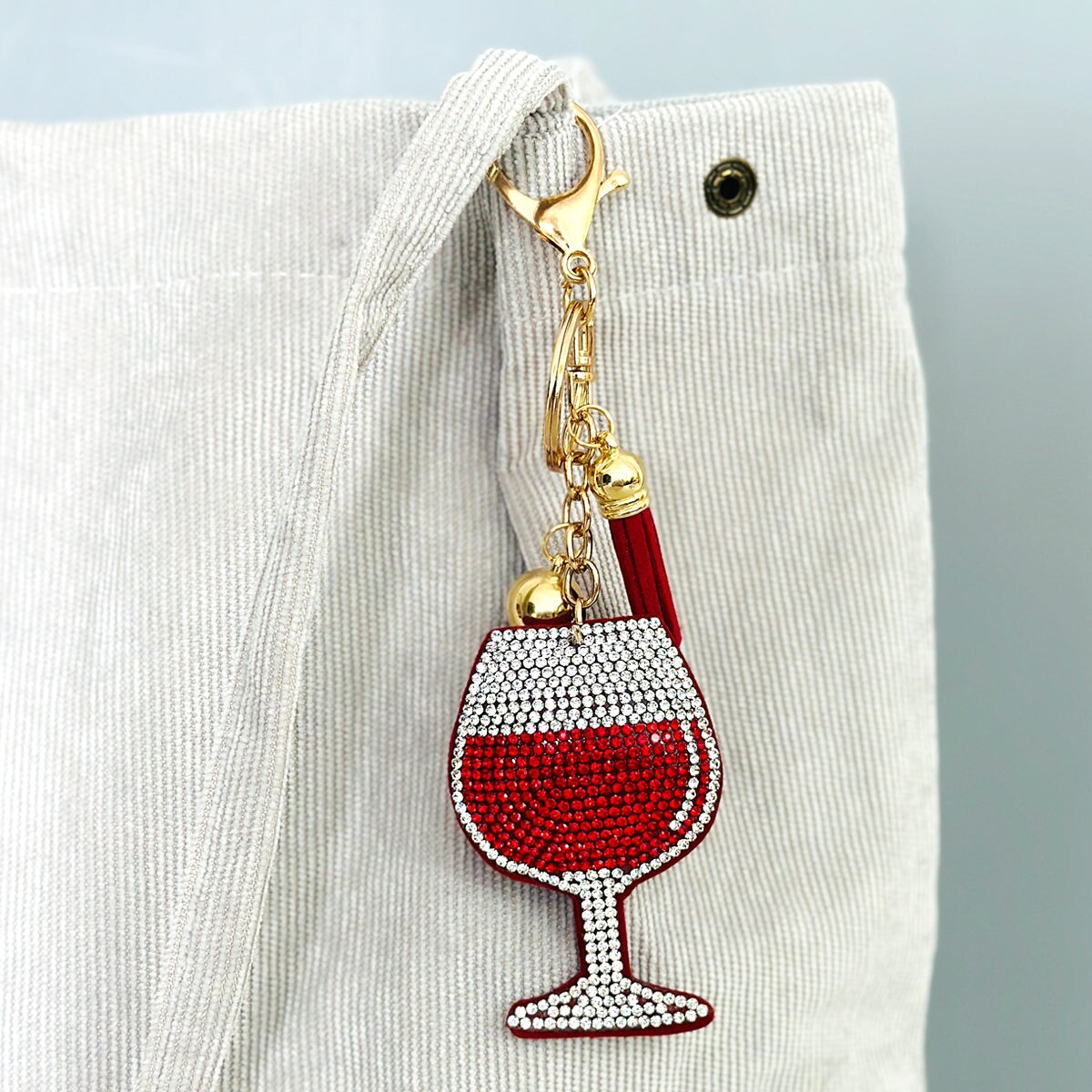 Wrapables Crystal Bling Key Chain Keyring with Tassel Car Purse Handbag Pendant, Red Wine