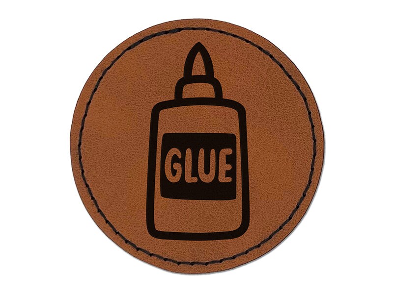 Glue Bottle Arts Crafts School Round Iron-On Engraved Faux Leather Patch Applique - 2.5&#x22;