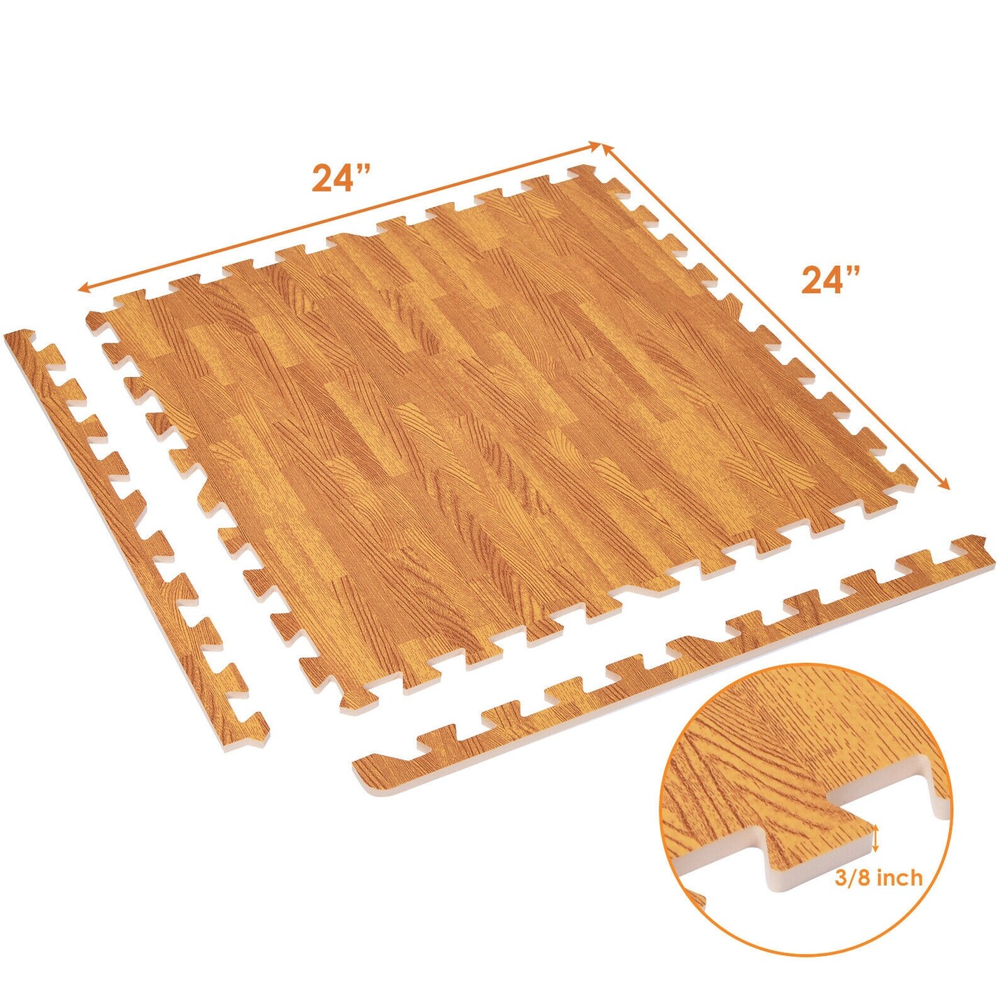 12 Pieces Wood Grain Interlocking Floor Mats with 2 Detachable Border Strips