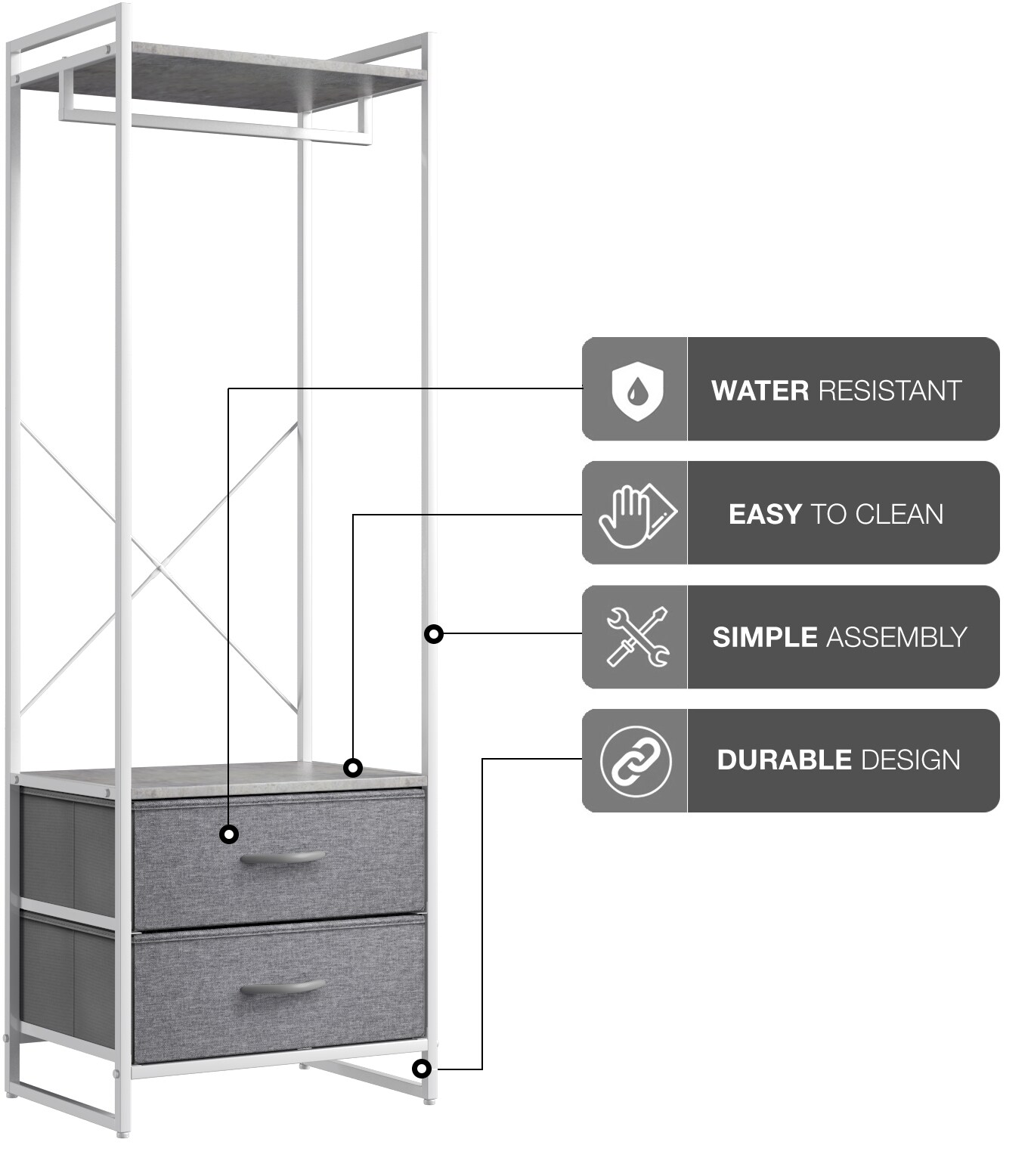 Sorbus Clothing Rack with Drawers - Clothes Stand Dresser - Wood Top, Steel Frame, & Fabric Drawers - Tall Closet Storage Organizer - Garment Rack for Hanging Shirts, Dresses, & Jackets