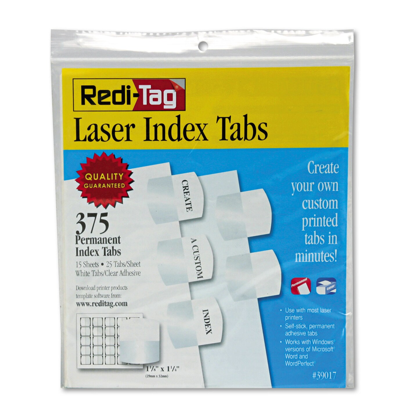 Laser Printable Index Tabs, 1/5-Cut, White, 1.13