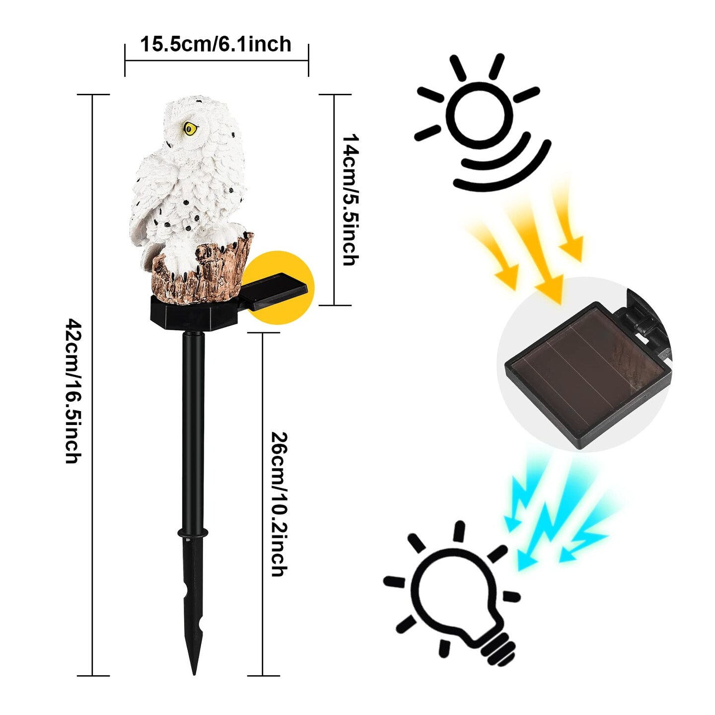 Garden Solar Light Outdoor Decor, Resin Owl Solar LED Light with Stake, Animal Waterproof Light for Flower Fence Lawn Passage Walkway Courtyard Party Decoration, Owl