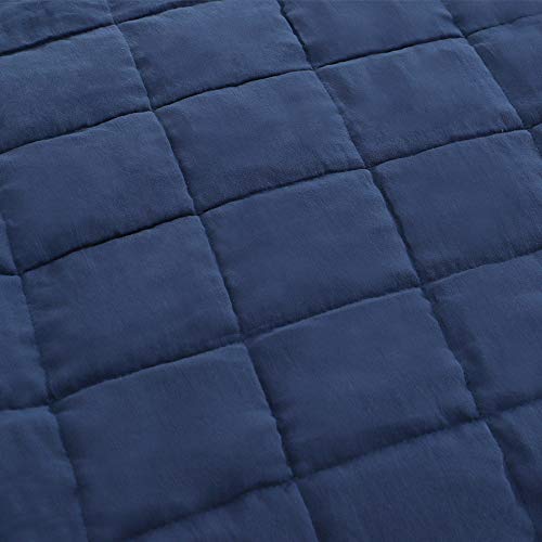EMME Quilt Set Twin Size 2 Pieces (66x90 inches), Pre-Washed Microfiber Bedspread for All Season, Lightweight and Reversible Coverlet (Squares Pattern, Navy)