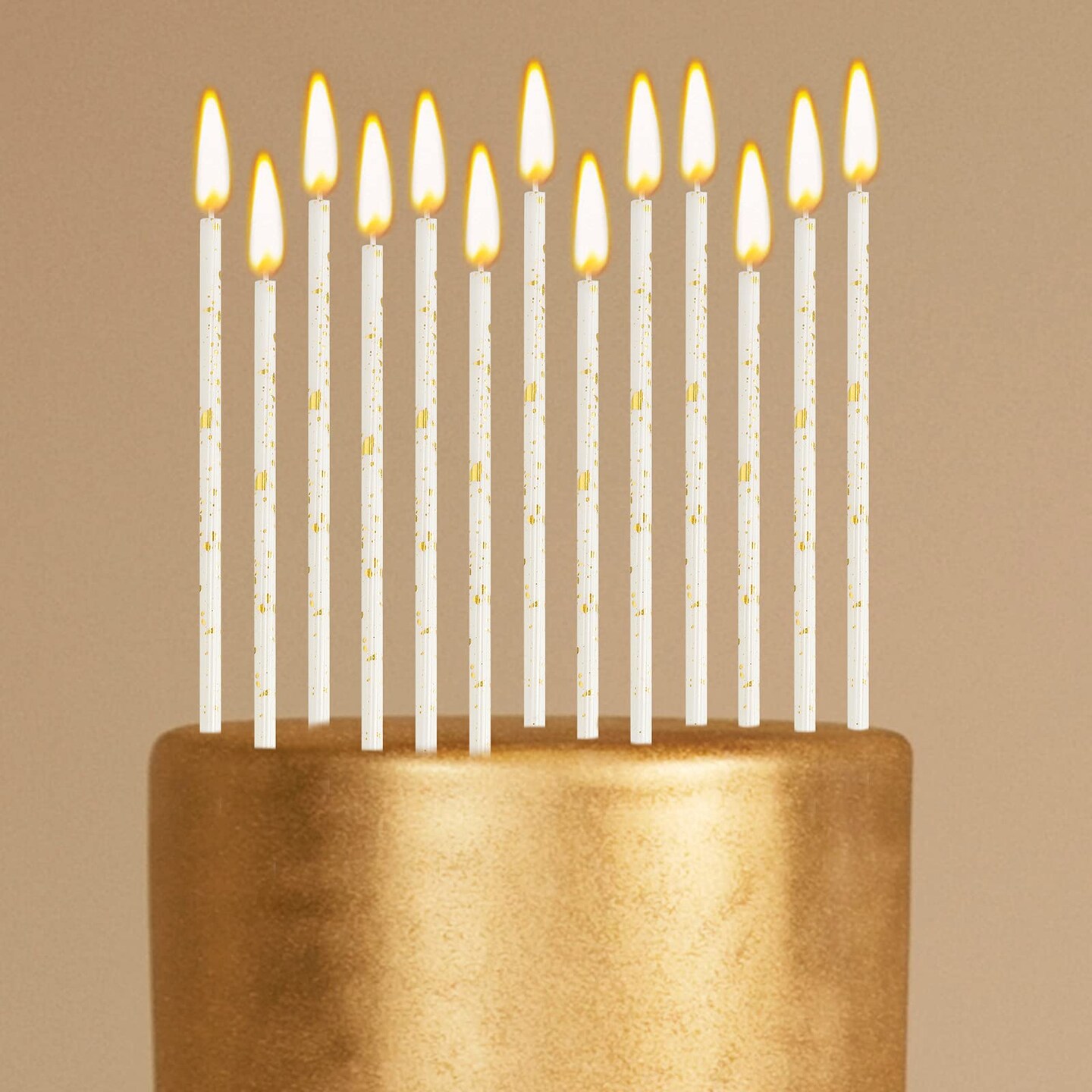 24 Pieces Birthday Candles Long Thin Cake Candle Cupcake Candles for Birthday Wedding Anniversary Graduation Retirement Party Decoration (White Gold)