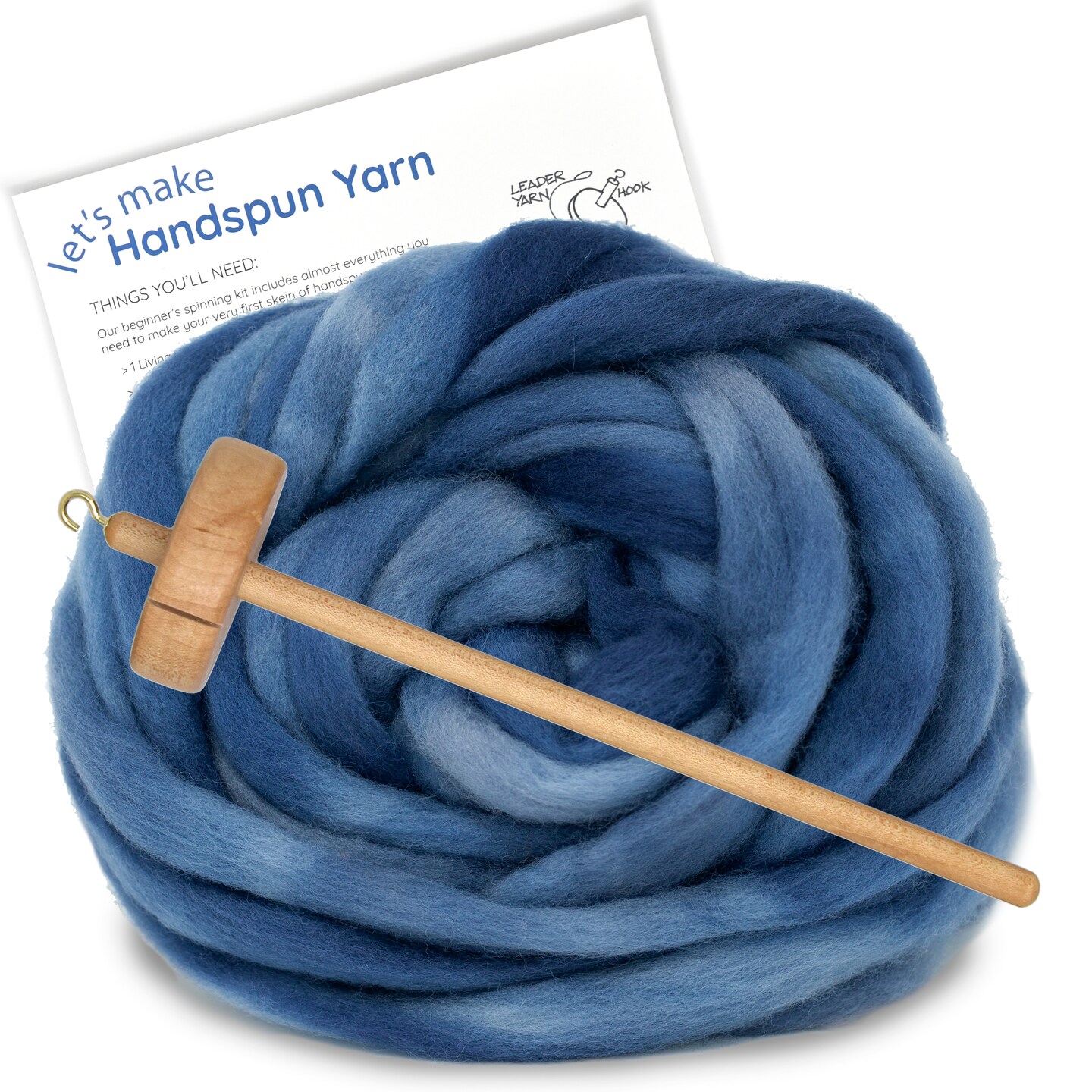 LEARN TO SPIN - Beginner&#x27;s Spinning Kit with Hand Dyed BFL Roving, Drop Spindle &#x26; Printed Instructions w/ Video. Many Colors.