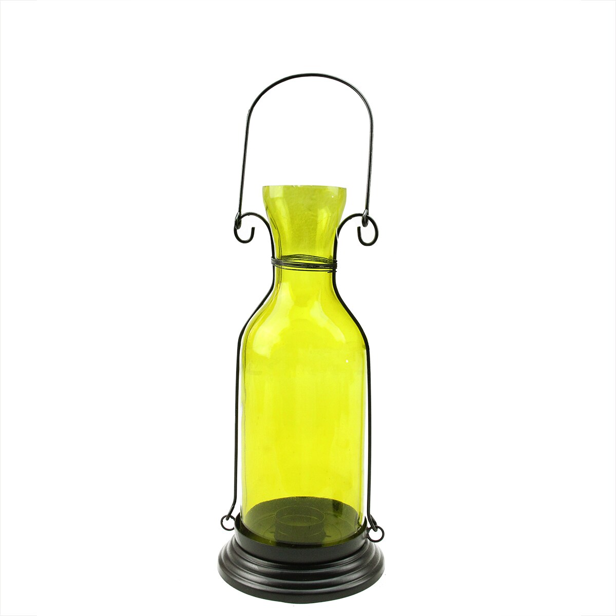 Northlight 12&#x22; Transparent Yellow Decorative Glass Bottle Tea Light Candle Lantern