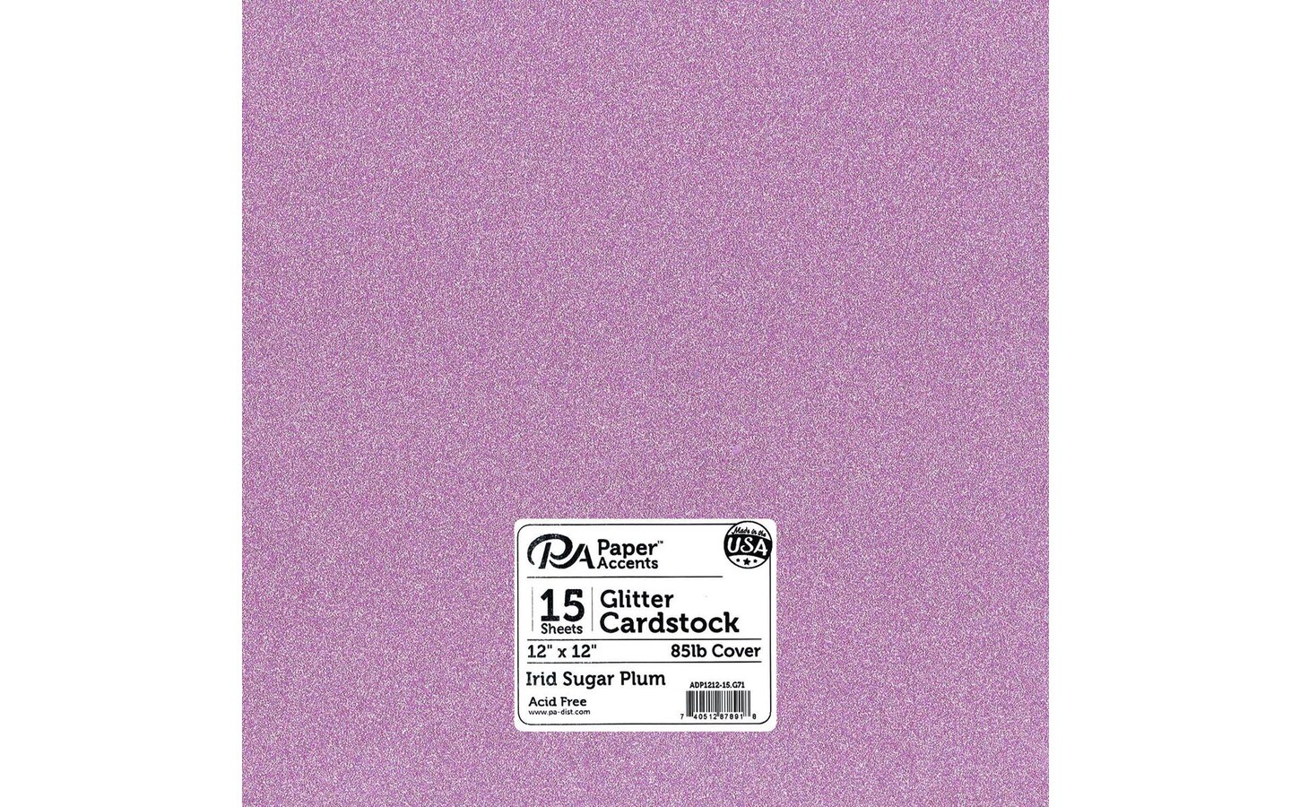 PA Paper Accents Glitter Cardstock 12&#x22; x 12&#x22; Iridescent Sugar Plum, 85lb colored cardstock paper for card making, scrapbooking, printing, quilling and crafts, 15 piece pack