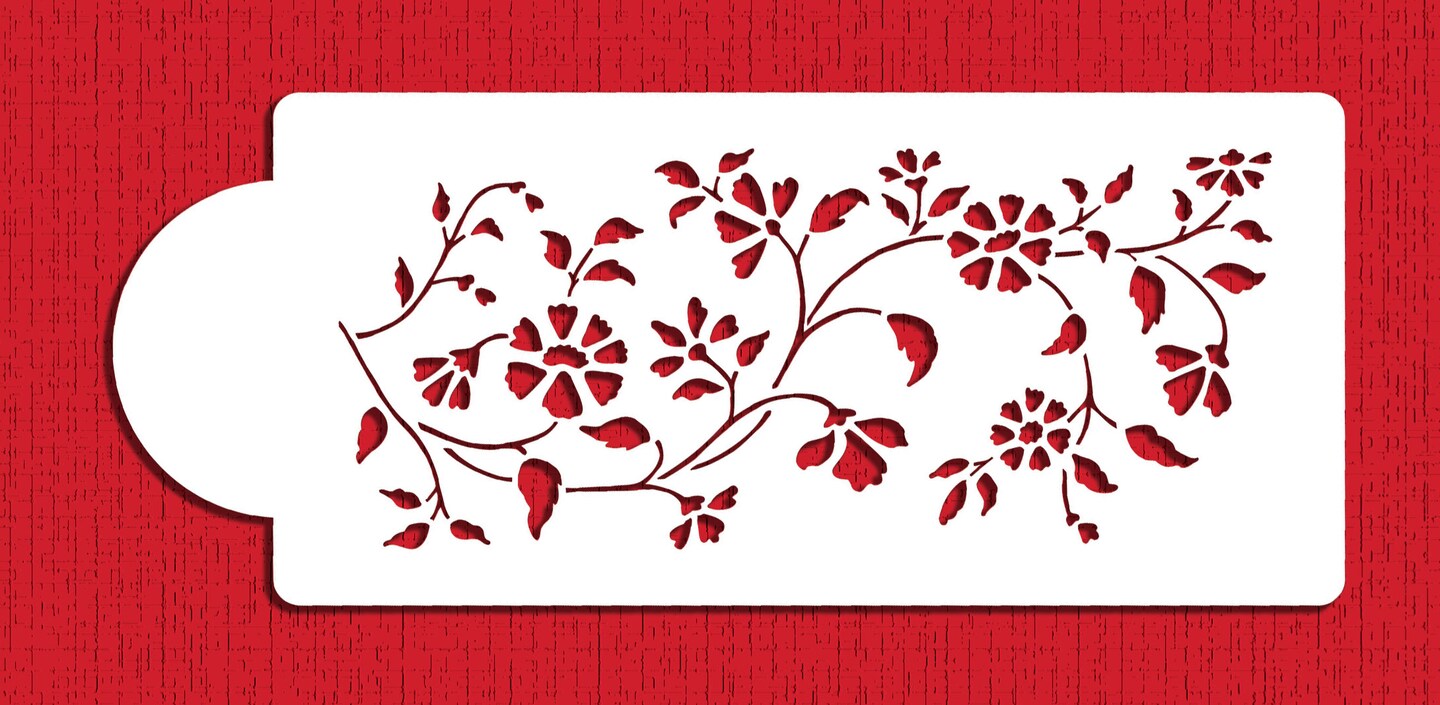 Chintz Floral Cake Stencil Side | C488 by Designer Stencils | Cake Decorating Tools | Baking Stencils for Royal Icing, Airbrush, Dusting Powder | Reusable Plastic Food Grade Stencil for Cakes | Easy to Use &#x26; Clean Cake Stencil