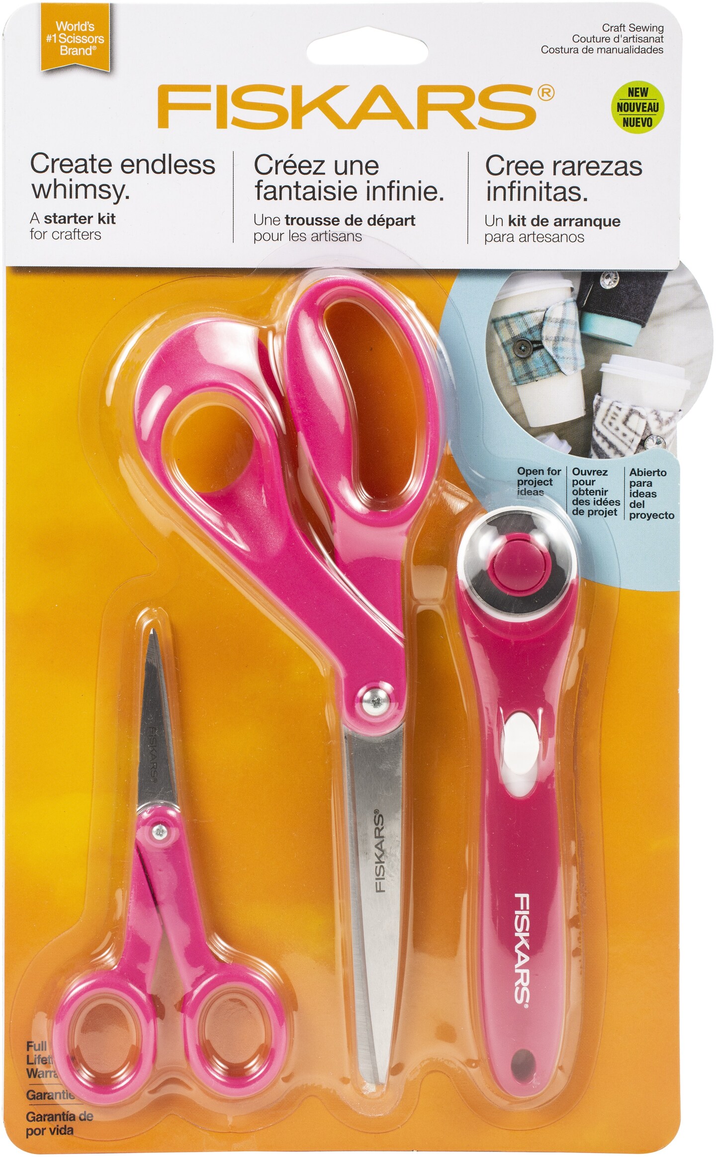 Fiskars Fabric Craft Sewing Fashion Starter Set 3pcs-Rotary Cutter & 2 Pair Of Scissors