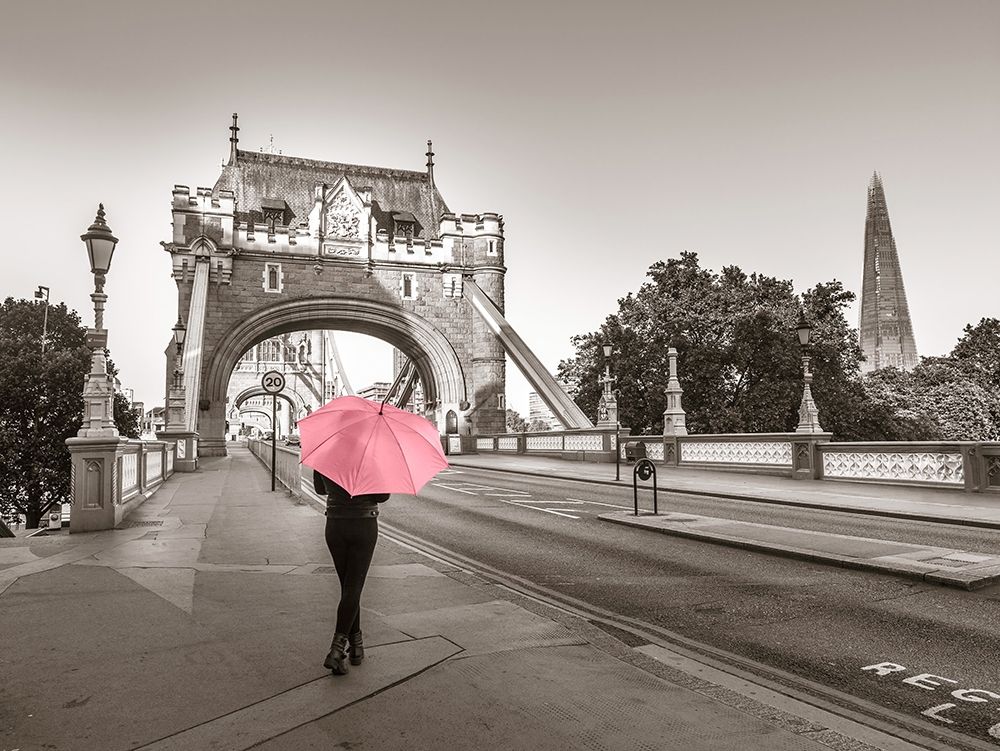 Lady with a pink umbrella, Tower bridge, London Poster Print by Assaf Frank - Item # VARPDXAF20150627204C02P1