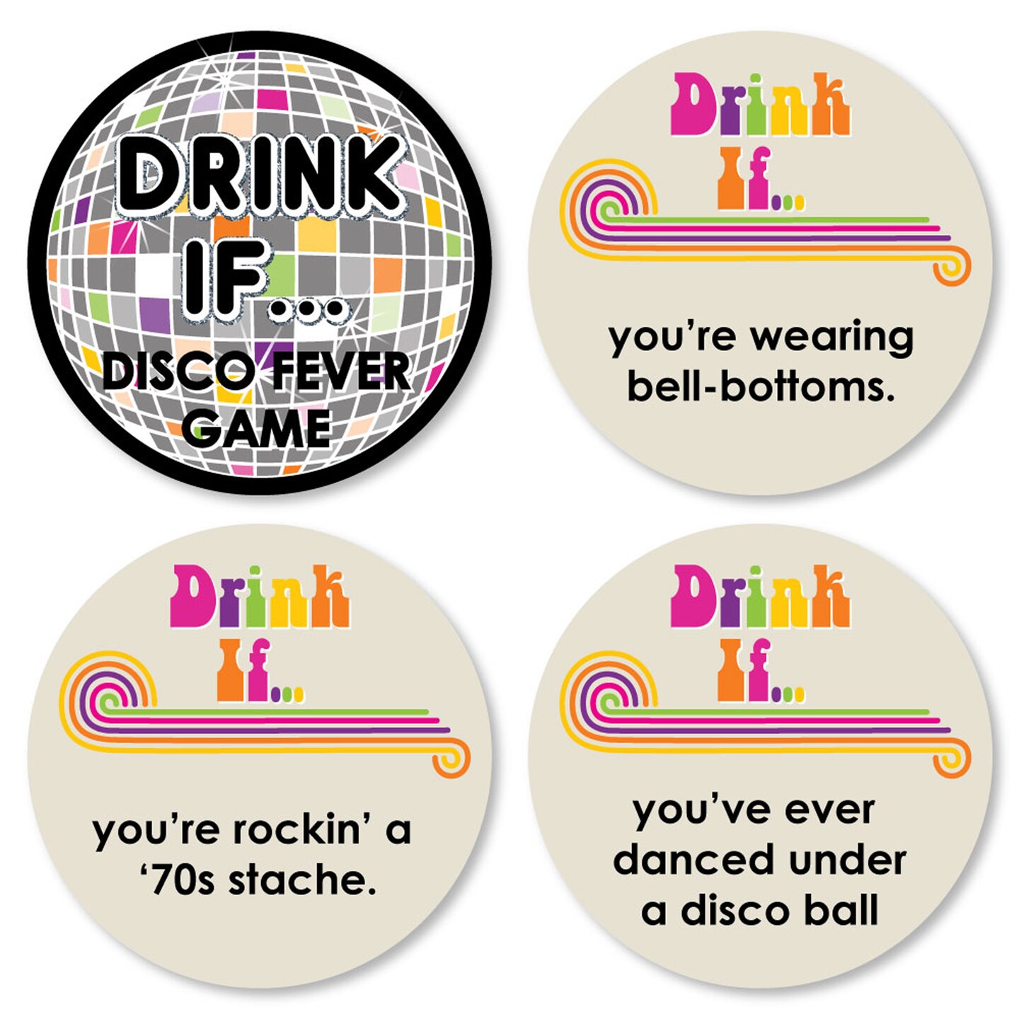 Big Dot of Happiness Drink If Game - 70's Disco - 1970's Disco Fever Party Game - 24 Count